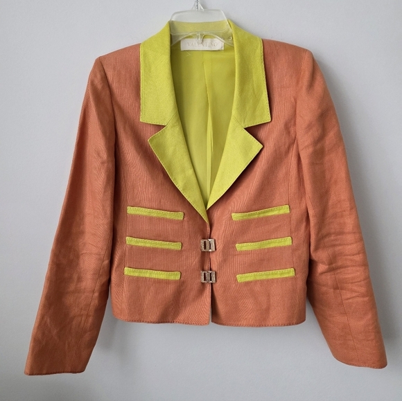 Valentino Jackets & Blazers - VALENTINO | Linen Blazer Silk Lining Orange Green Sz 10